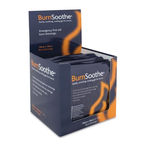 This Reliance Medical BurnSoothe Burn Dressing is a sterile, non-toxic and non-adherent dressing designed to provide relief from the pain of a burn wound. The hydrogel dressing helps to cool and comfort, as well as providing protection and helping to prevent contamination. Each single use dressing measures 100 x 100mm. This pack contains 10 burn dressings.