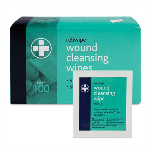 Reliwipe Moist Saline Cleansing Wipes Sterile White Box 100 First Aid Room CM0805R