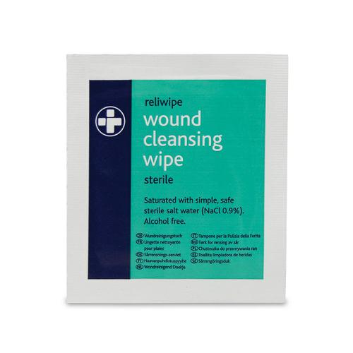 Reliwipe Moist Saline Cleansing Wipes Sterile White Box 100