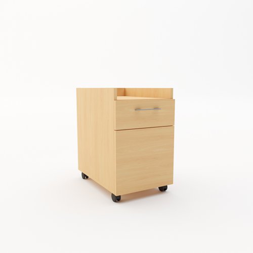 Buddy Two Mobile Under Desk Pedestal with cupboard in Beech | BUD2BE | REVILO Furniture