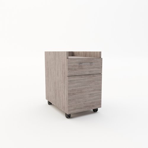 Buddy Two Mobile Under Desk Pedestal with cupboard in Grey Oak