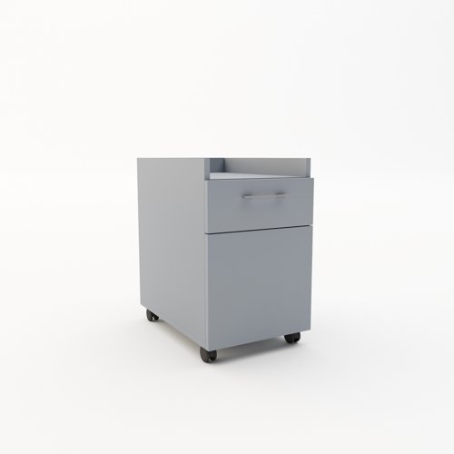 Buddy Two Mobile Under Desk Pedestal with cupboard in Grey