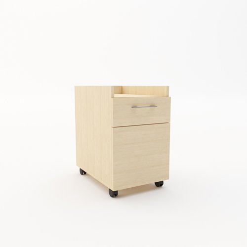 Buddy Two Mobile Under Desk Pedestal with cupboard in Maple | BUD2M | REVILO Furniture