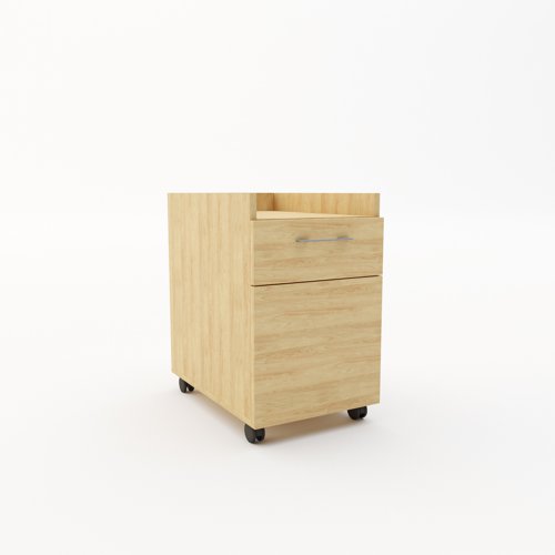 Buddy Two Mobile Under Desk Pedestal with cupboard in Oak | BUD2O | REVILO Furniture