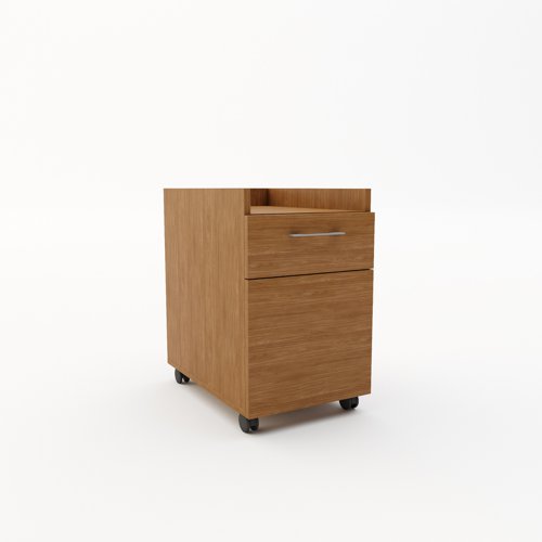 Buddy Two Mobile Under Desk Pedestal with cupboard in Walnut