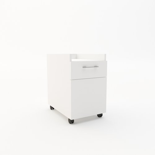 Buddy Two Mobile Under Desk Pedestal with cupboard in White