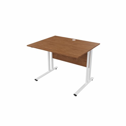 EnviroDesk Straight Desk 985x800mm White leg, Walnut Top  