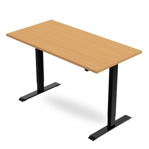 R700 Sit-Stand Desk 1200 x 600mm - Black Frame with Beech Top