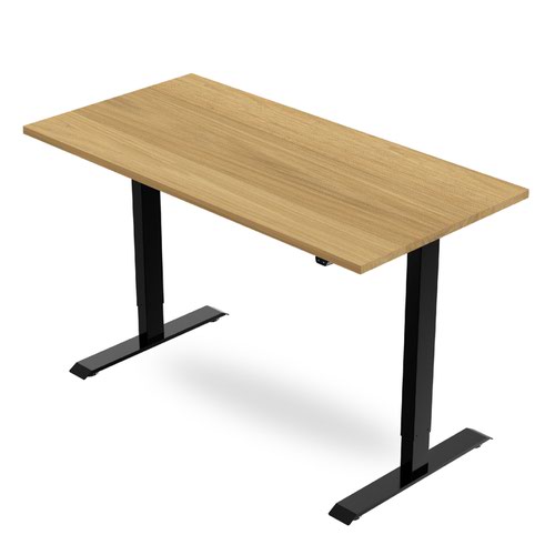R700 Sit-Stand Desk 1400 x 600mm  - Black Frame with Oak Top