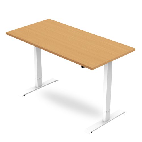 R700 Sit-Stand Desk 1400 x 800mm - White Frame with Beech Top