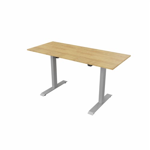 R700 Sit Stand Desk Silver Frame 1400x600mm Oak top