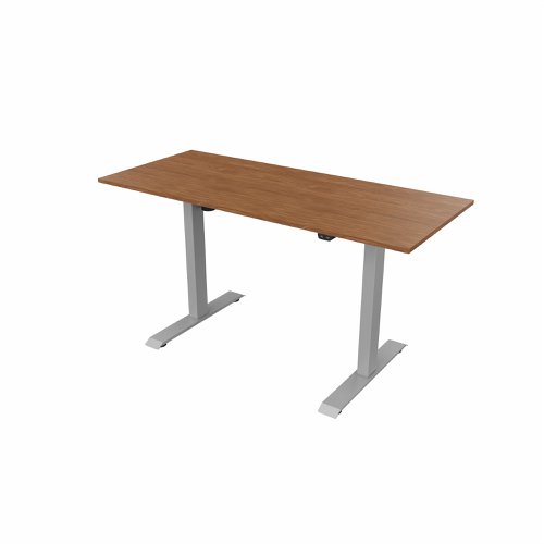 R700 Sit Stand Desk Silver Frame 1400x600mm Walnut top
