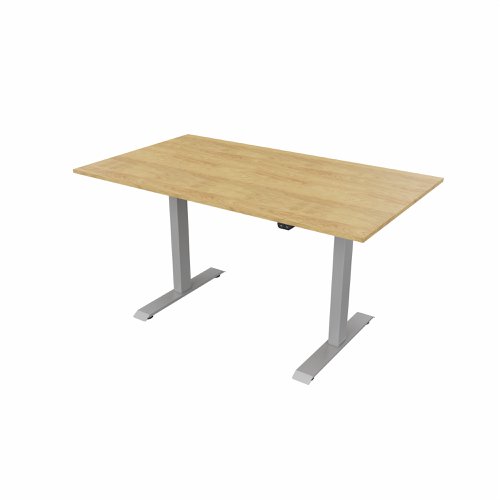 R700 Sit Stand Desk Silver Frame 1400x800mm Oak top