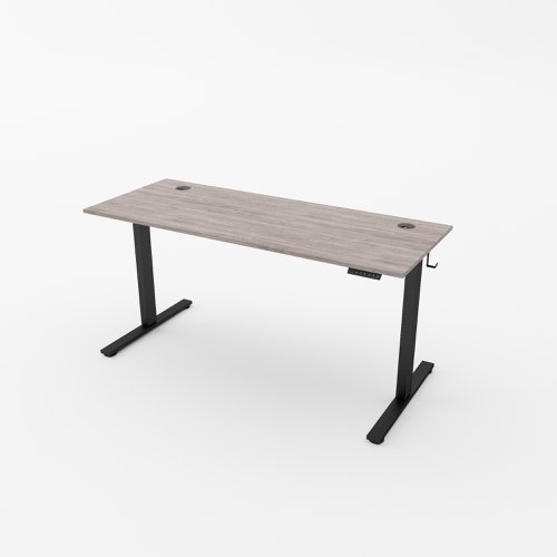 R750 Sit Stand Desk 1385x600mm Black Leg, Grey Oak Top