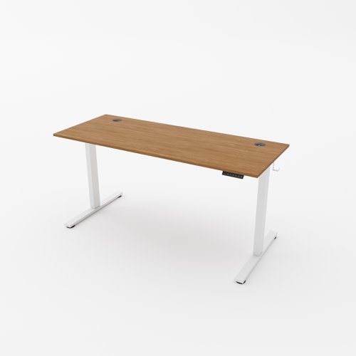 R750 Sit Stand Desk 985x600mm White Leg, Walnut Top