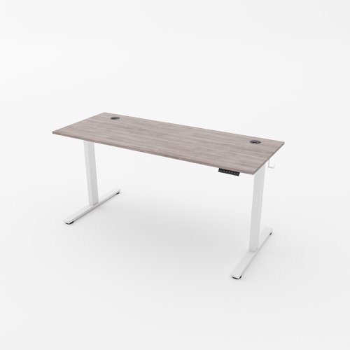 R750 Sit Stand Desk 985x800mm White Leg, Grey Oak Top