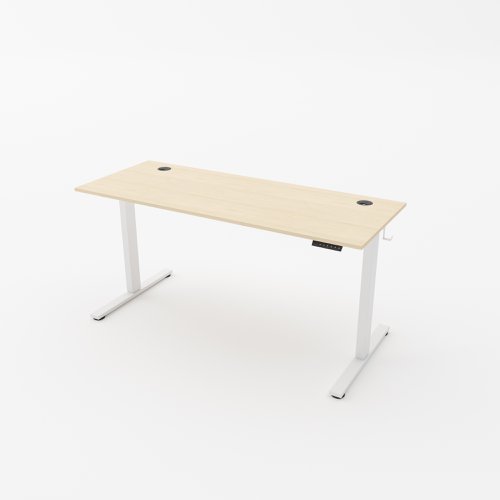 R750 Sit Stand Desk 985x800mm White Leg, Maple Top