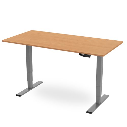 R800 Sit-Stand Desk 1400 x 600mm - Silver Frame with Beech Top