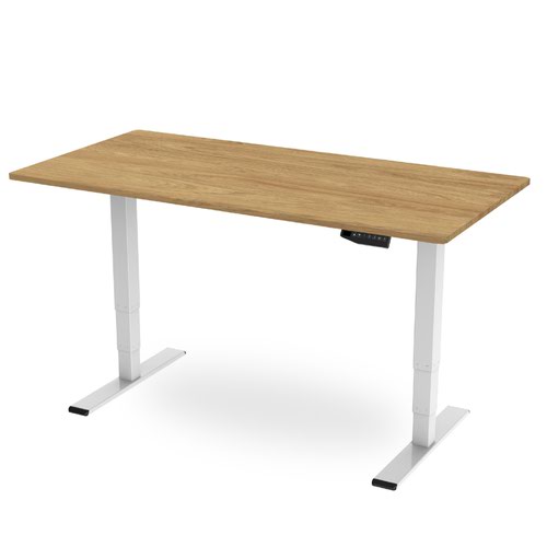 R800 Sit-Stand Desk 1400 x 800mm - White Frame with Oak Top