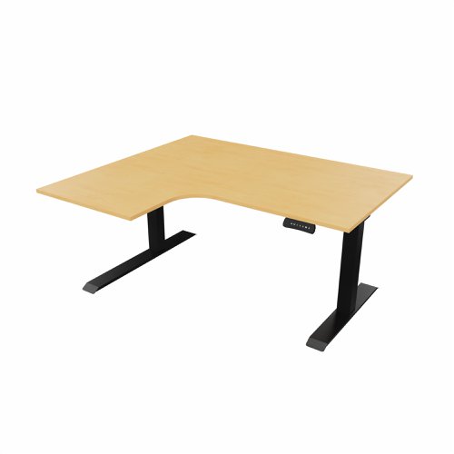 R807 Radial Sit Stand Desk Black Frame 1400mm Beech top Left handed