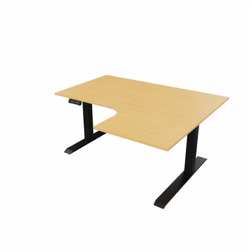 R807 Radial Sit Stand Desk Black Frame 1400mm Beech top Right handed