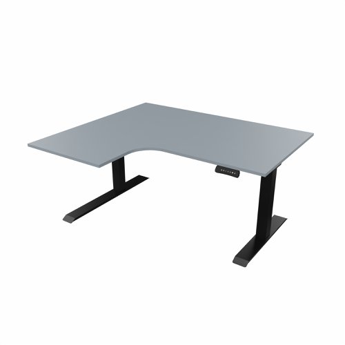 R807 Radial Sit Stand Desk Black Frame 1400mm Grey top Left handed