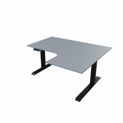 R807 Radial Sit Stand Desk Black Frame 1400mm Grey top Right handed