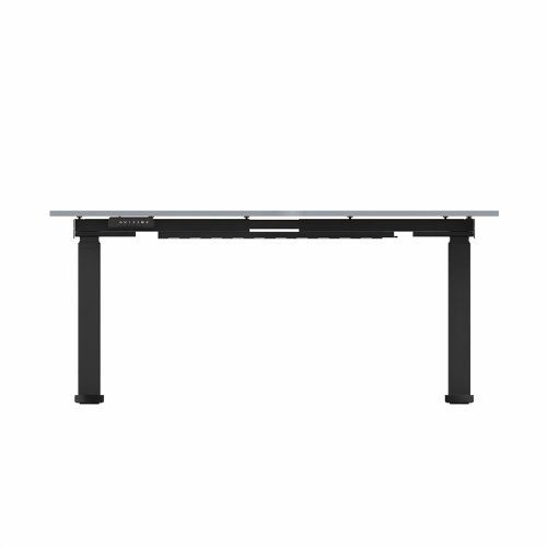 R807 Radial Sit Stand Desk Black Frame 1400mm Grey top Right handed