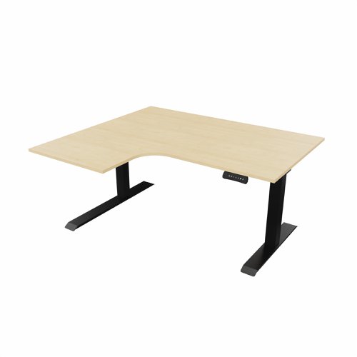 R807 Radial Sit Stand Desk Black Frame 1400mm Maple top Left handed