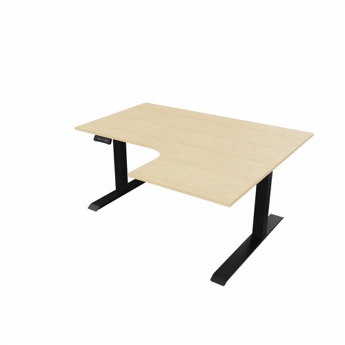 R807 Radial Sit Stand Desk Black Frame 1400mm Maple top Right handed