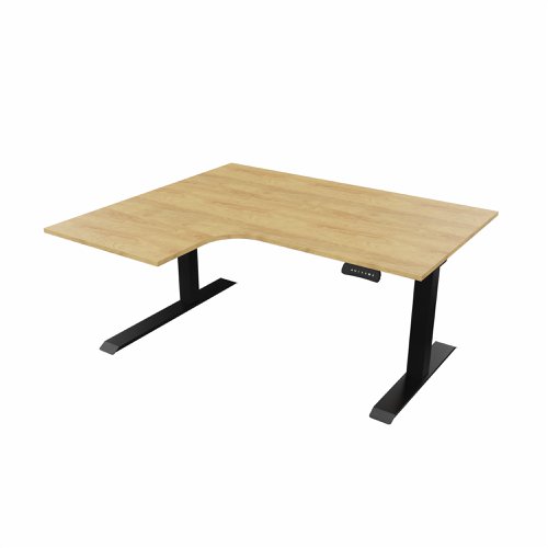 R807 Radial Sit Stand Desk Black Frame 1400mm Oak top Left handed