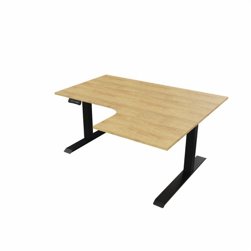 R807 Radial Sit Stand Desk Black Frame 1400mm Oak top Right handed
