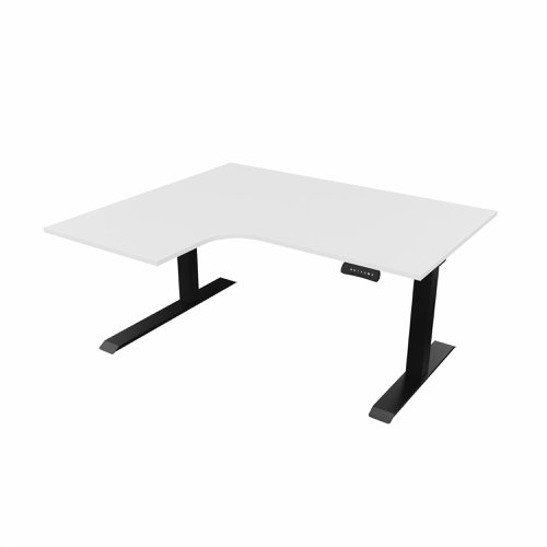 R807 Radial Sit Stand Desk Black Frame 1400mm White top Left handed