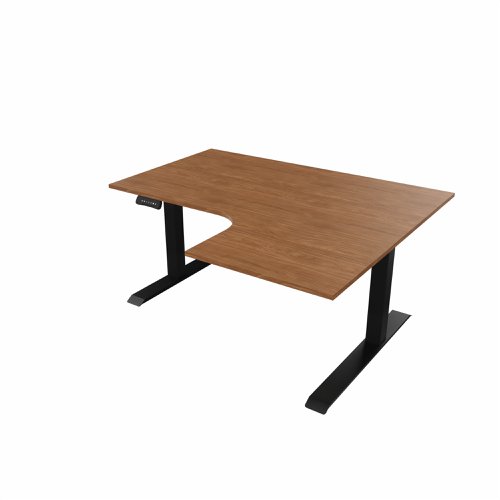 R807 Radial Sit Stand Desk Black Frame 1400mm Walnut top Right handed
