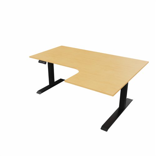 R807 Radial Sit Stand Desk Black Frame 1600mm Beech top Right handed
