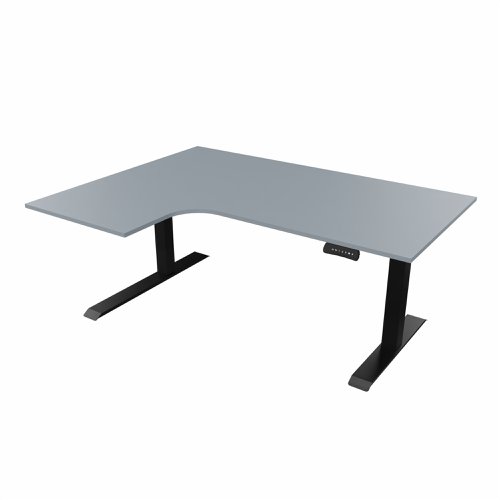 R807 Radial Sit Stand Desk Black Frame 1600mm Grey top Left handed