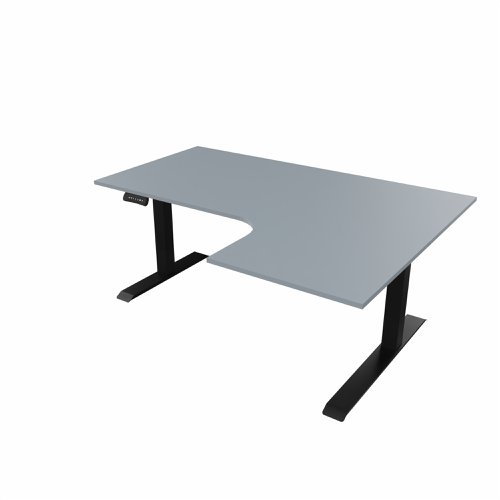 R807 Radial Sit Stand Desk Black Frame 1600mm Grey top Right handed