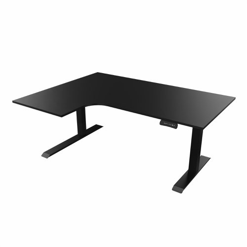 R807 Radial Sit Stand Desk Black Frame 1600mm Black top Left handed