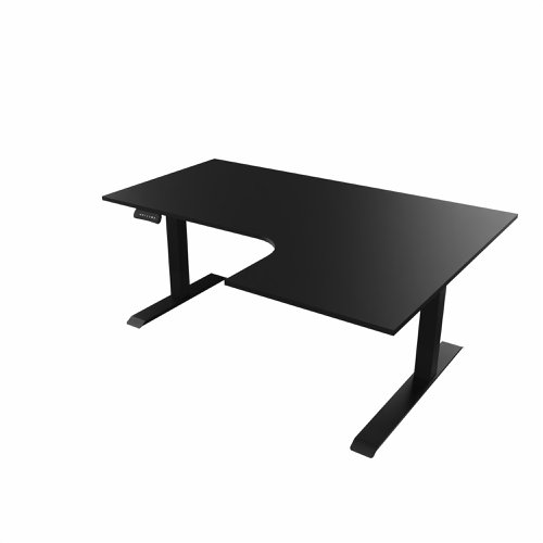 R807 Radial Sit Stand Desk Black Frame 1600mm Black top Right handed