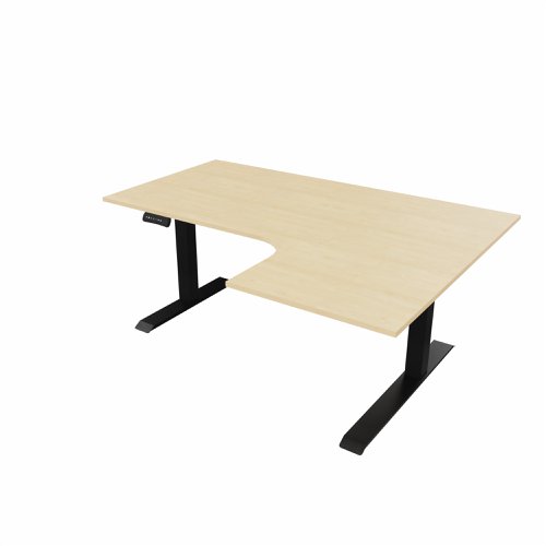 R807 Radial Sit Stand Desk Black Frame 1600mm Maple top Right handed