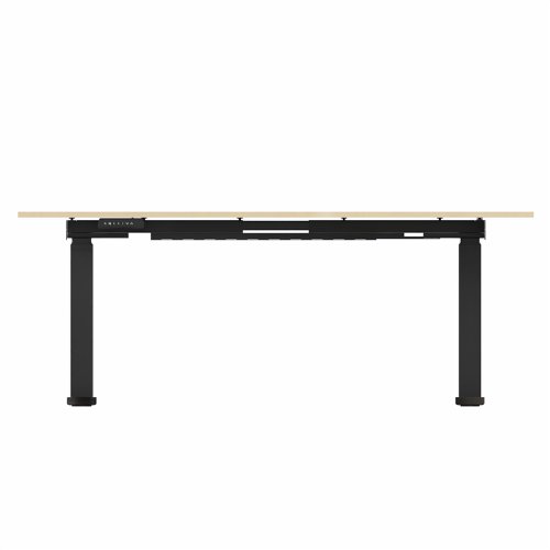 R807 Radial Sit Stand Desk Black Frame 1600mm Maple top Right handed