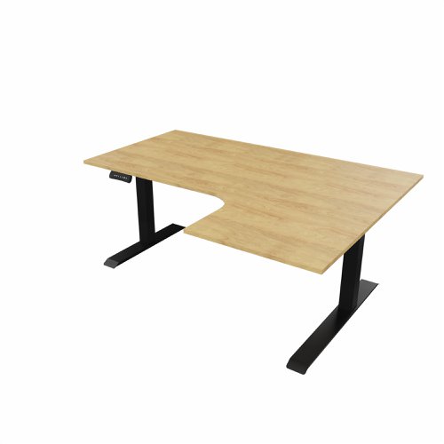 R807 Radial Sit Stand Desk Black Frame 1600mm Oak top Right handed