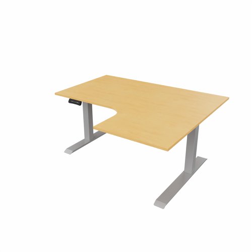 R807 Radial Sit Stand Desk Silver Frame 1400mm Beech top Right handed