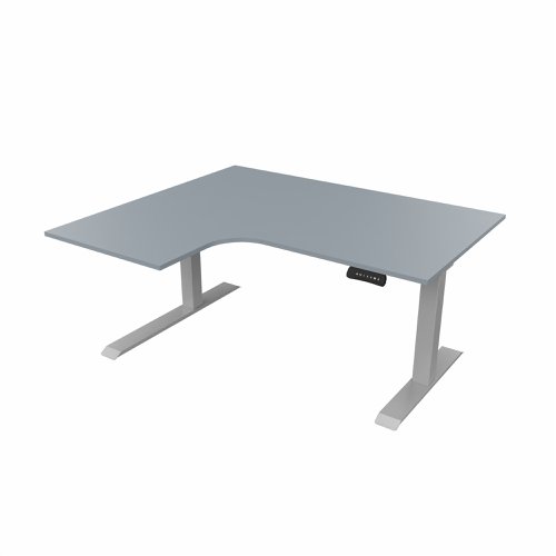 R807 Radial Sit Stand Desk Silver Frame 1400mm Grey top Left handed