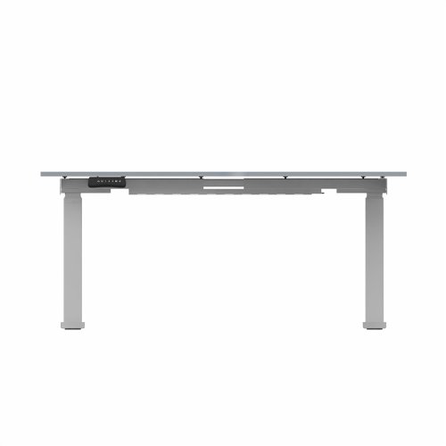 R807 Radial Sit Stand Desk Silver Frame 1400mm Grey top Right handed