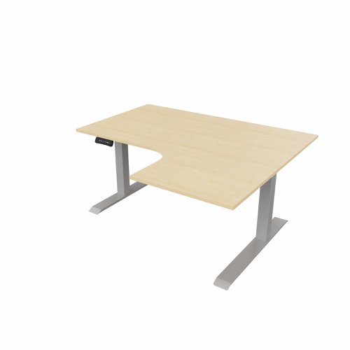 R807 Radial Sit Stand Desk Silver Frame 1400mm Maple top Right handed