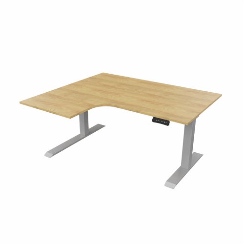 R807 Radial Sit Stand Desk Silver Frame 1400mm Oak top Left handed