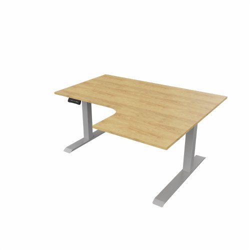 R807 Radial Sit Stand Desk Silver Frame 1400mm Oak top Right handed