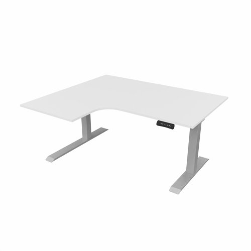 R807 Radial Sit Stand Desk Silver Frame 1400mm White top Left handed