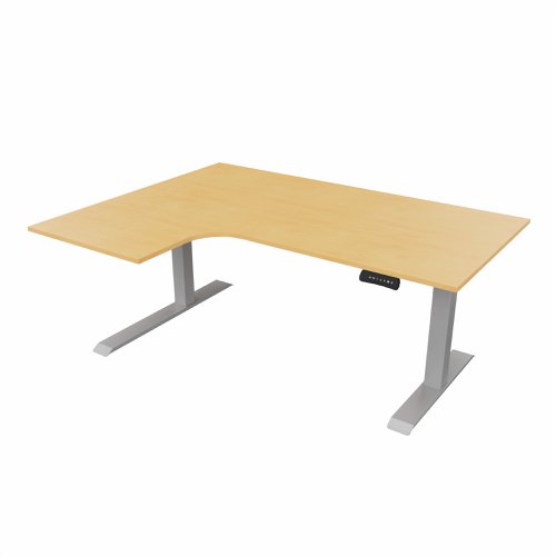 R807 Radial Sit Stand Desk Silver Frame 1600mm Beech top Left handed